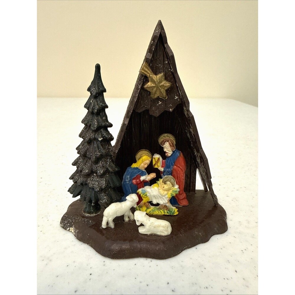 Vintage 50's Nativity Creche Scene Plastic Figure 3.5" Tall Hong Kong